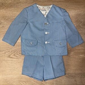 Vintage 80’s Toddler Blue Gingham Two-Piece Jacket & Shorts Suit